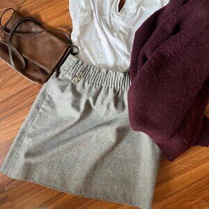 J.Crew Gray Wool Skirt Size 4 Elastic Waist Speckled Tweed Pockets